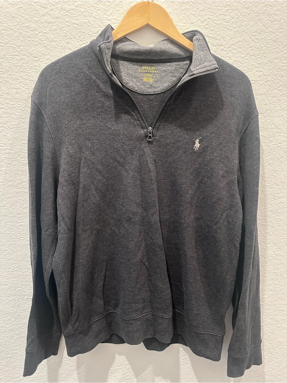 Polo Ralph Lauren Mens‎ Medium Charcoal Gray Quarter Zip Pullover Pony Logo